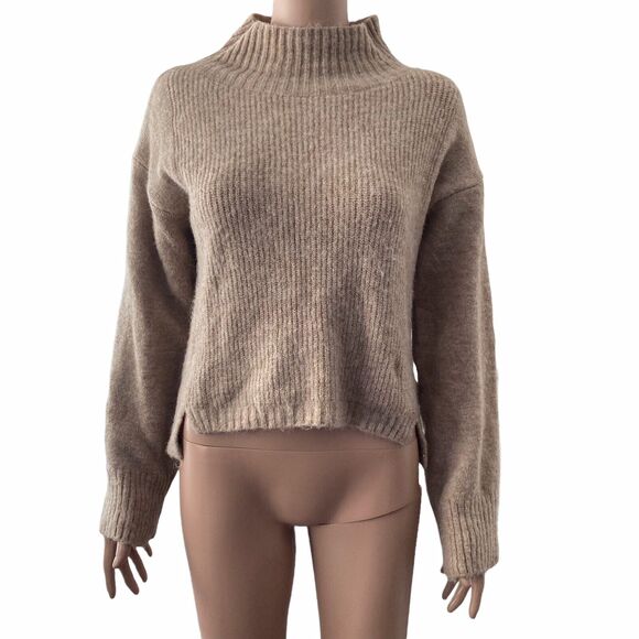 Topshop Sweater Size 0-2 Mock Neck Crop Beige Pullover Oversized - Picture 5 of 8